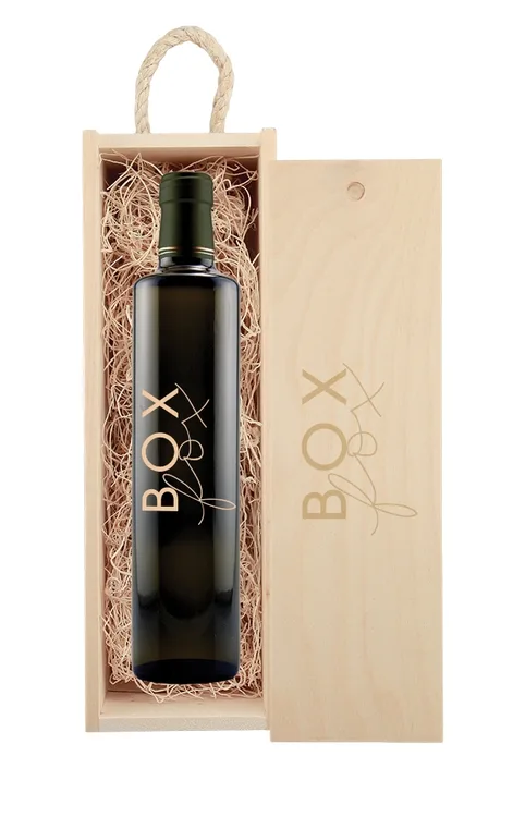 Laser-Engraved Wood Box w/Custom Etched Olive Oil w/1 Color Fill
