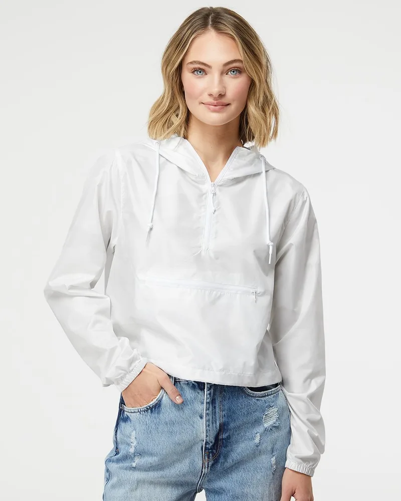 Independent Trading Co.® Women's Lightweight Quarter-Zip Pullover Crop Windbreaker Jacket view 2