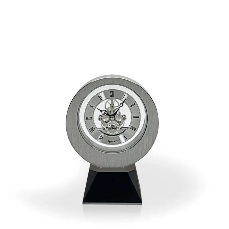 Nako Brushed Metal Desk Clock with Black Crystal Base view 2