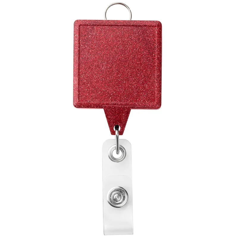 JUMBO Square Glitter Retractable Badge Reel w/lanyard attachment view 2
