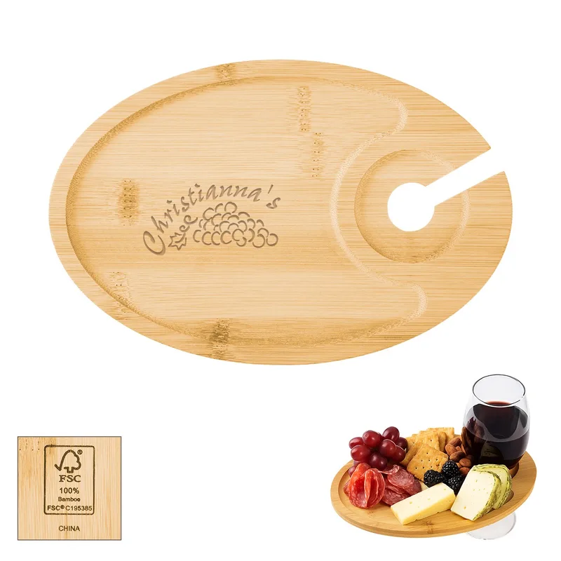 Wine & Dine Recessed Bamboo Tray With Wine Glass Holder view 2
