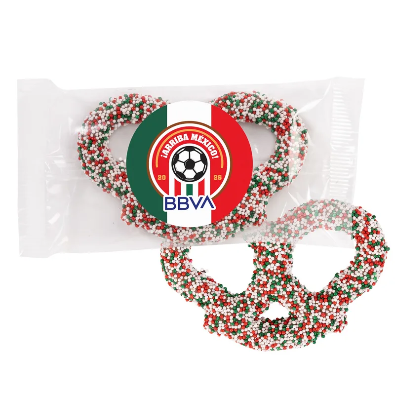 Milk Chocolate 3 Ring Pretzels-Red, White & Green view 5