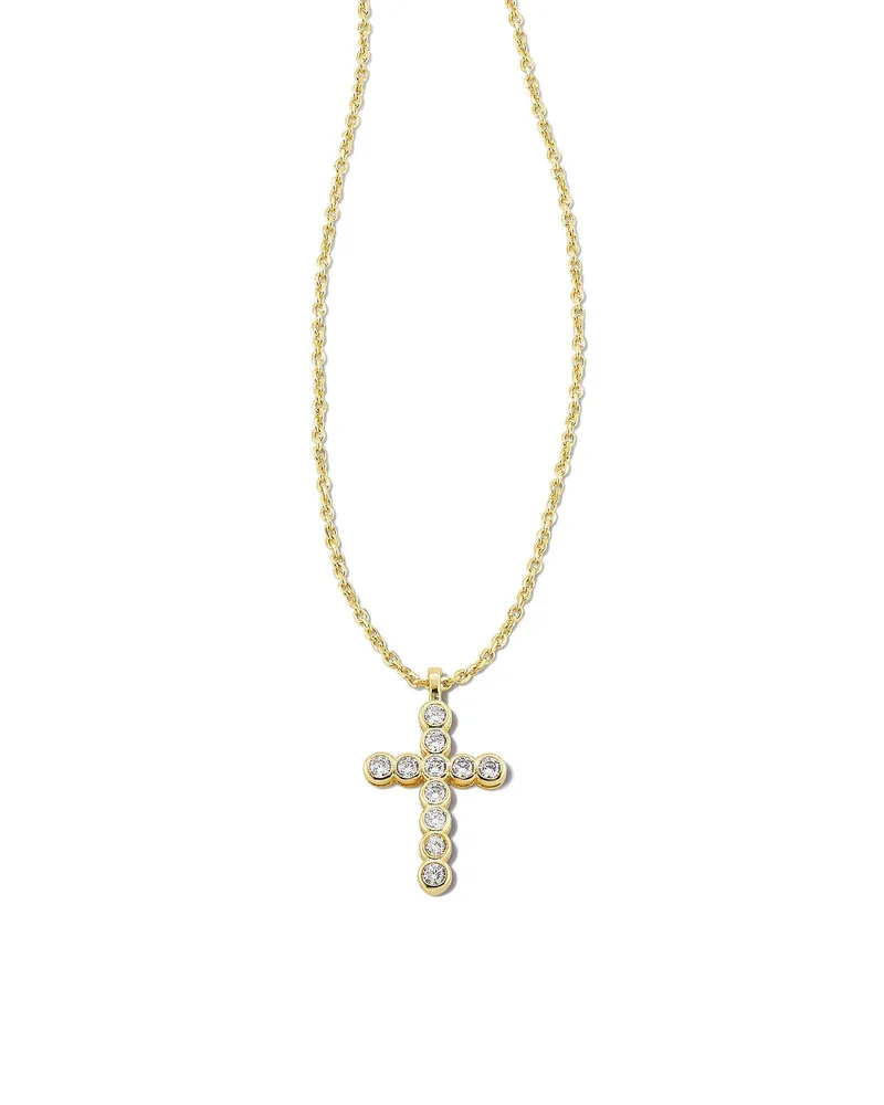 Kendra Scott Cross Crystal Pendant Necklace - Yellow Gold