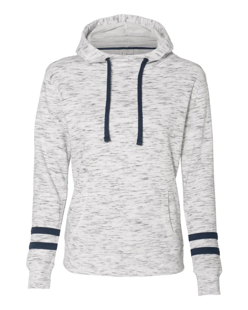 J. America® Women's Melange Fleece Striped Sleeve Hooded Sweatshirt view 3