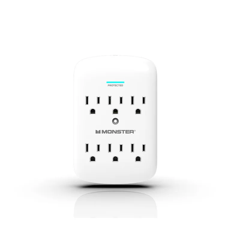 Monster Wall Plug In Surge Protector 6 Outlet - White