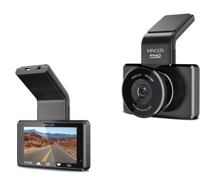 Minolta® HD Swivel Lens Driver Assist Dashcam