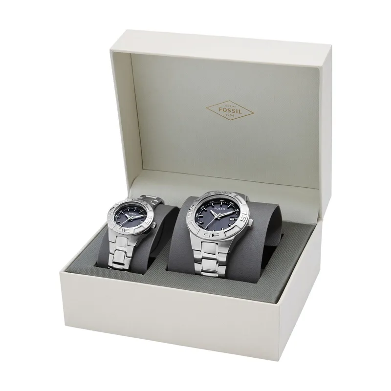 Fossil His And Hers Silver-Tone Stainless Steel Watch Gift Set
