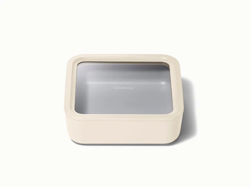 Caraway 10 Cup Glass Food Container Square Shape W/ Lid Cream