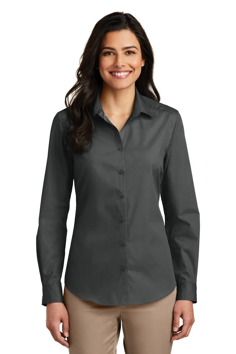 Port Authority® Women's Long Sleeve Carefree Poplin Shirt. view 3