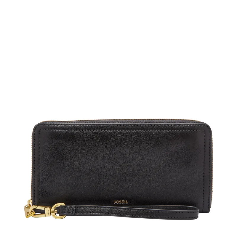 Fossil Logan Leather Rfid Zip Around Clutch Wallet Black