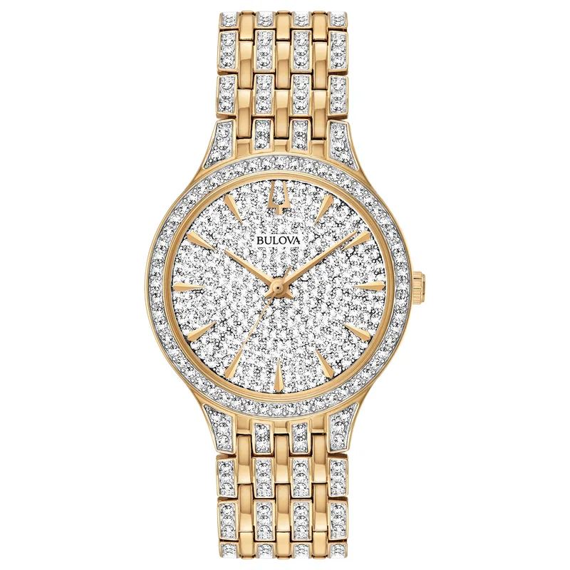Bulova Watches Ladies' Phantom Crystal Collection Full-Pave Dial w/Gold-Tone Stainless Steel