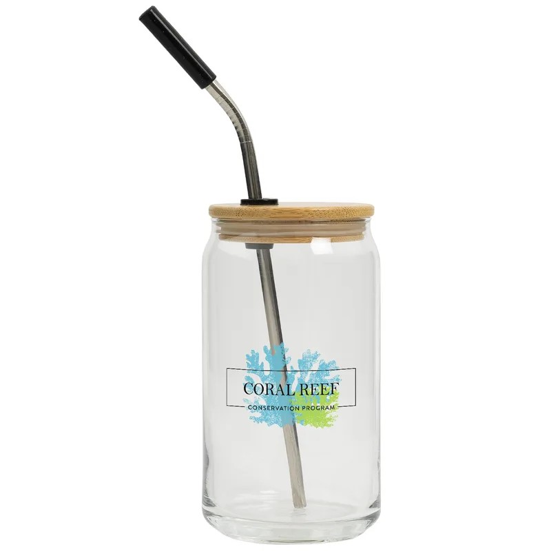 16 Oz. Full Color Can Glass With Bamboo Lid view 2