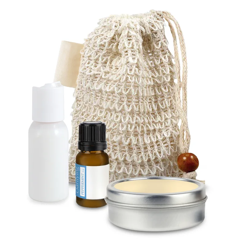 Loofah Bag with Lotion, Essential Oil, and Candle Tin view 2