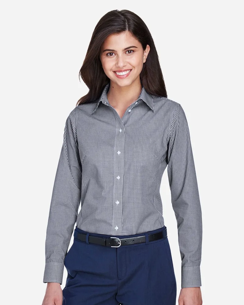 Devon and Jones® Women's Crown Collection® Gingham Check Long Sleeve Woven Dress Shirt view 2