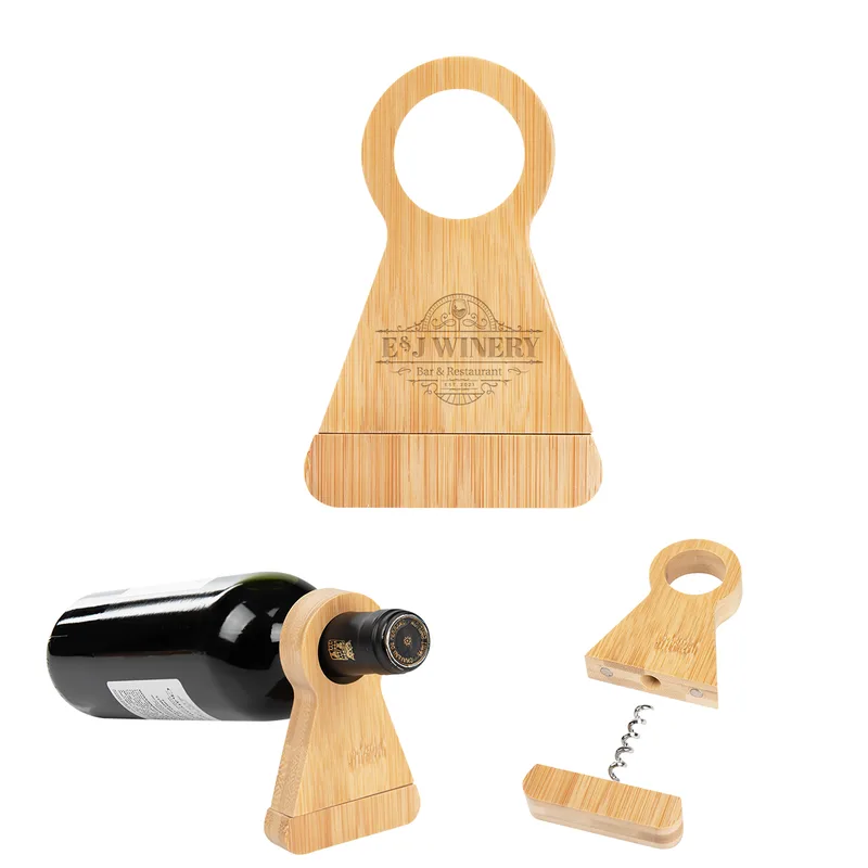 Bamboo Wine Bottle Stand With Corkscrew view 2
