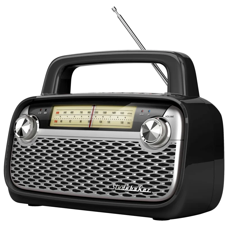 Studebaker Am/Fm Portable Radio w/Bluetooth And Built In Rechargeable Battery - Black