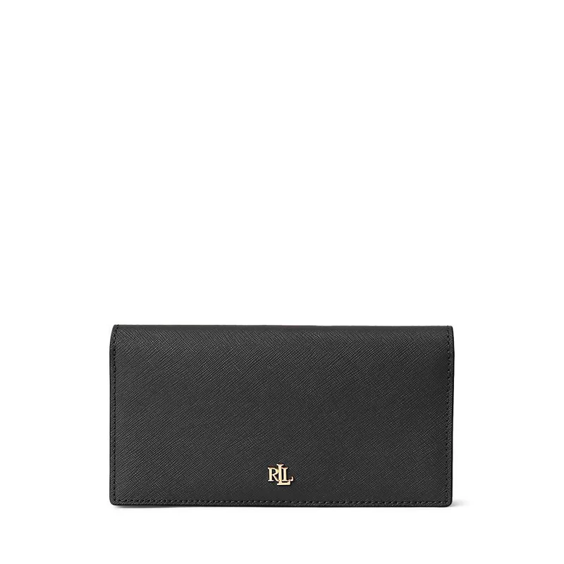 Ralph Lauren Crosshatch Leather-Slim Wallet - Black