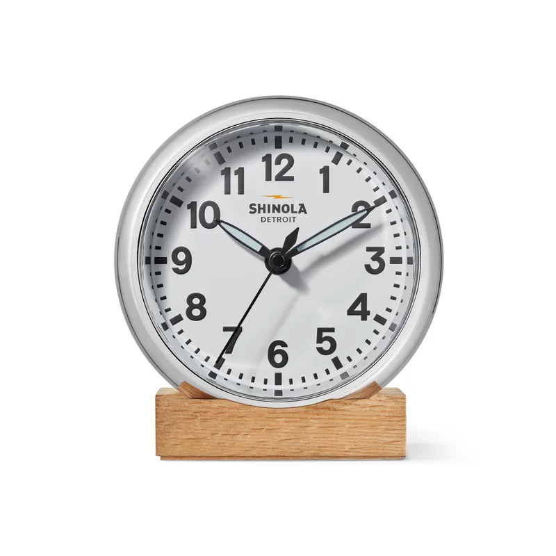 Shinola The Runwell 6in Desk Clock - Chrome/White