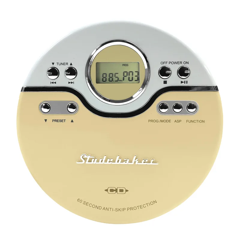 Studebaker Yellow Personal Cd Player w/Pll Fm Radio, 60 Second Asp, Earbuds And Audio Book Feature