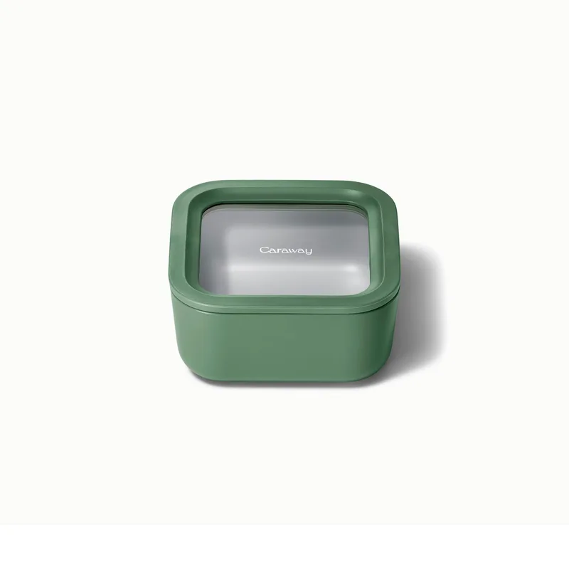 Caraway 4.4 Cup Glass Food Container Square Shape W/ Lid Sage