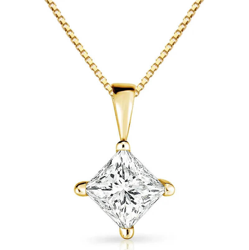 Jilco Inc Yellow Gold Princess Cut Diamond Necklace - 0.50 Ct