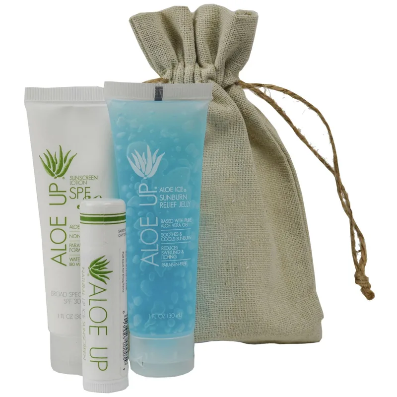 Aloe Up Linen Drawstring Bag w/White Collection Sunscreen
