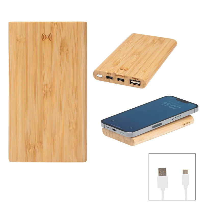 5000 Mah Bamboo Power Bank & 10w Wireless Charger view 3