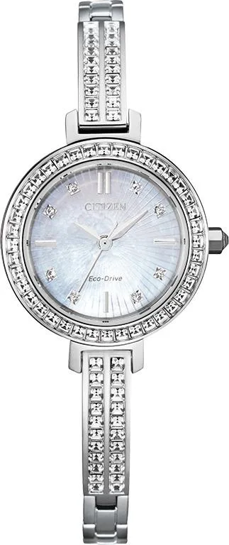 Citizen Watch Ladies' Silhouette Crystal Eco-Drive Watch, Ss w/Mop Dial