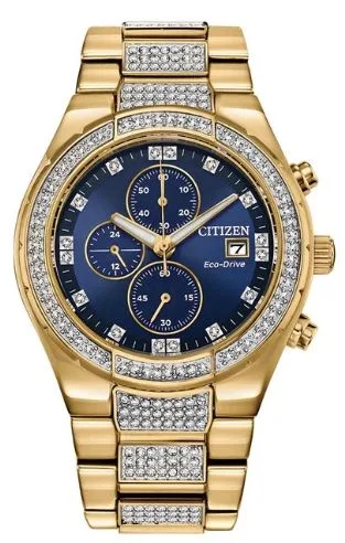 Citizen® Men's Crystal Eco-Drive® Gold-Tone Watch w/Blue Dial