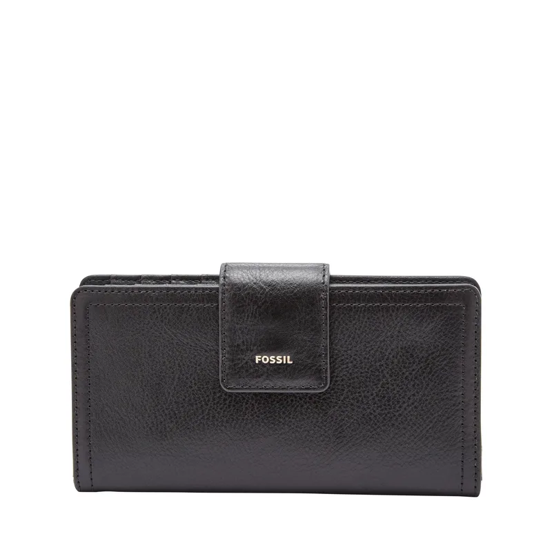 Fossil Logan Leather Rfid Tab Clutch Wallet Black