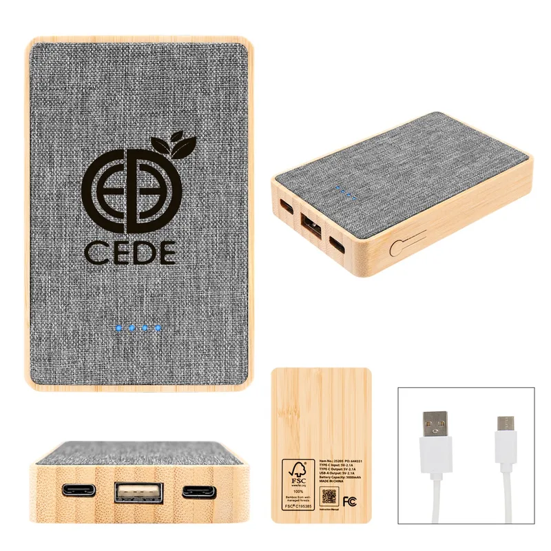 5000 Mah Bamboo & Recycled Fabric Power Bank view 2