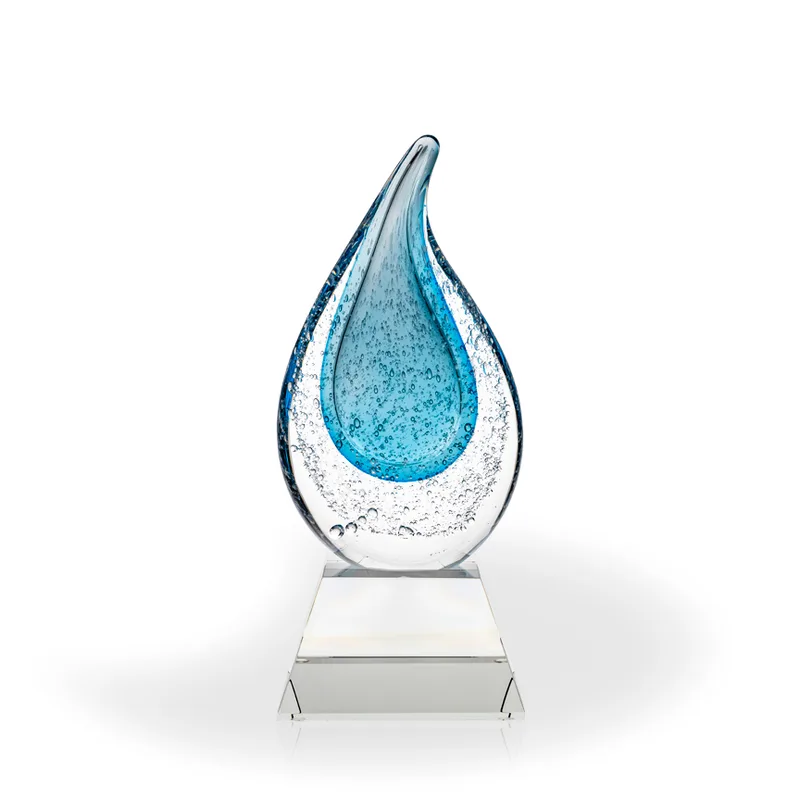 Rainey Blue Flame Art Glass Award - Clear Pyramid Base view 2