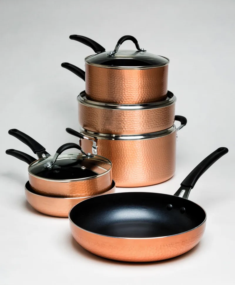 Ecolution 10 Piece Impressions Nonstick Hammered Copper Cookware