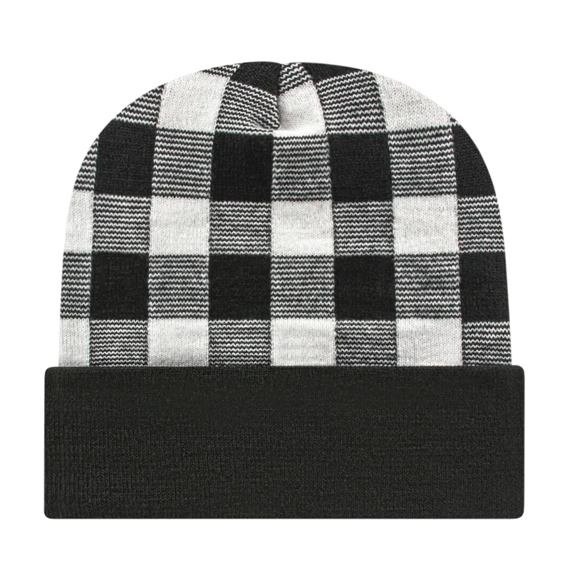 Plaid Knit Cap with Cuff view 2