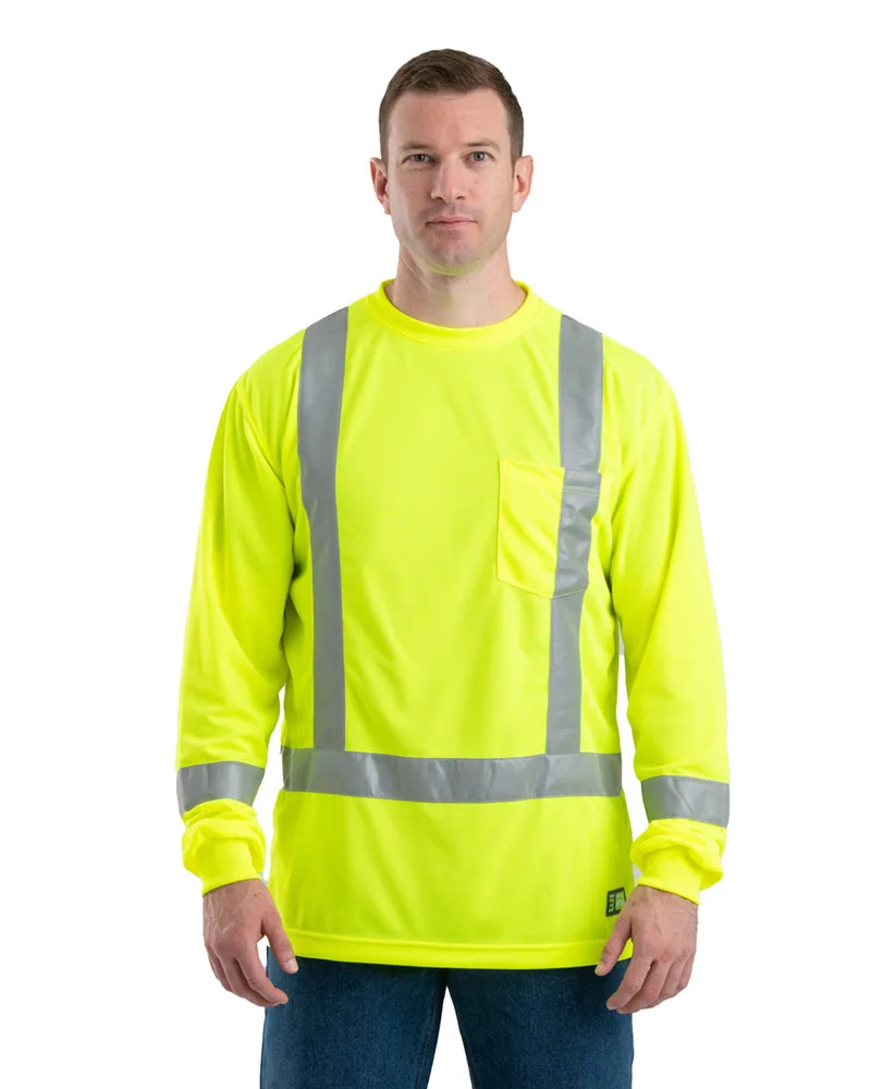 Berne Apparel Men's Tall Hi-Vis Class 3 Performance Long Sleeve T-Shirt
