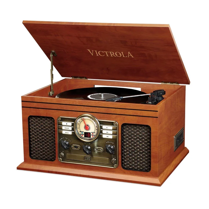 Victrola Nostalgic Classic Wood 6-In-1 Bluetooth Turntable Entertainment Center, Mahogany