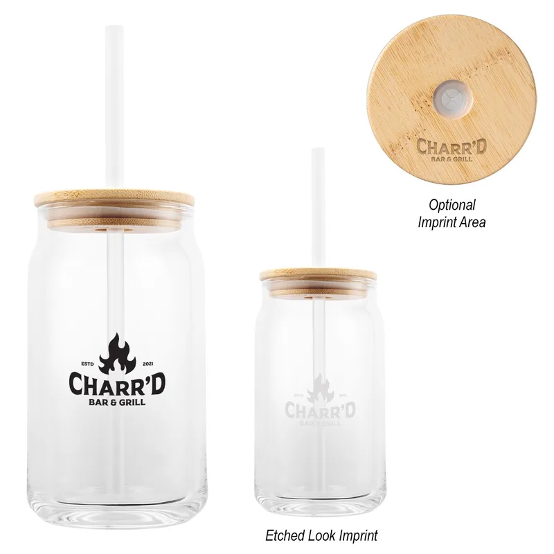 17 Oz. Soda Lime Glass Can With Bamboo Lid view 2