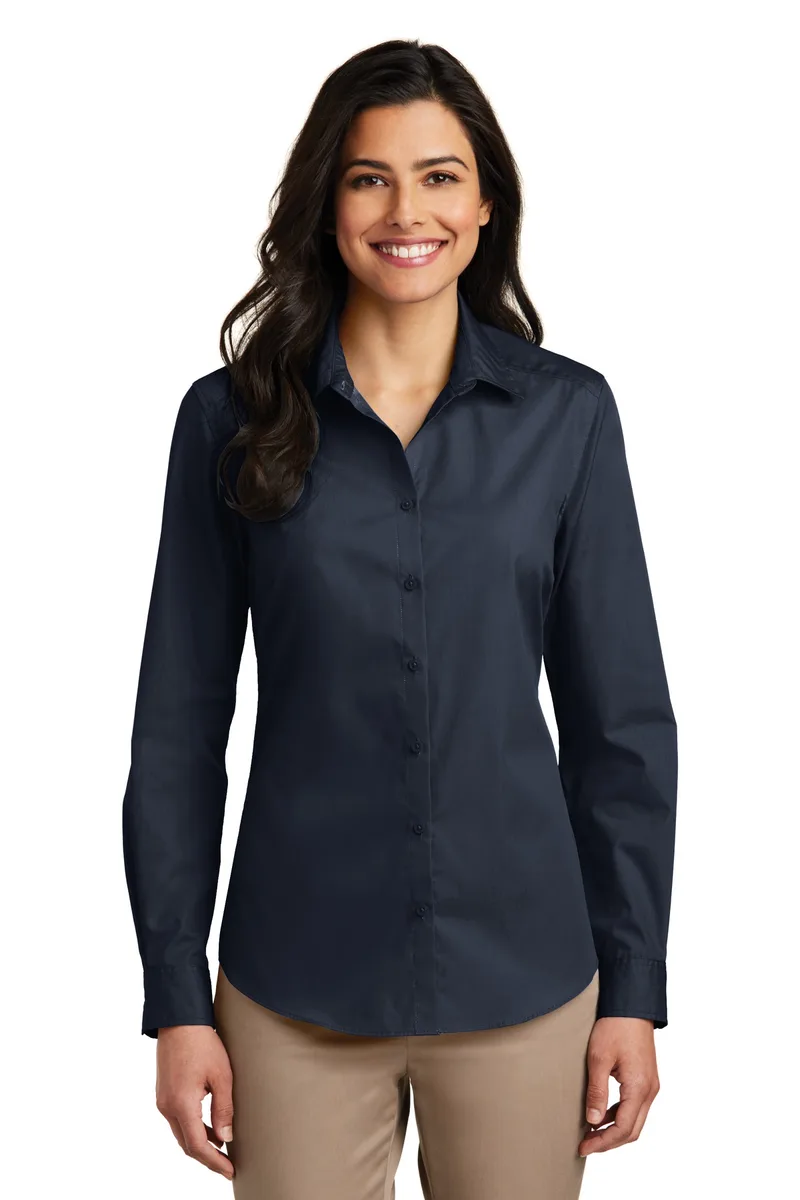 Port Authority® Women's Long Sleeve Carefree Poplin Shirt. view 5