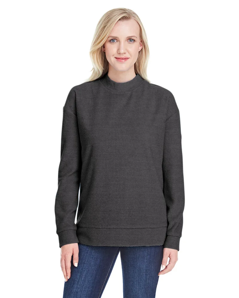 J AMERICA Ladies' Weekend French Terry Mock Neck Crew