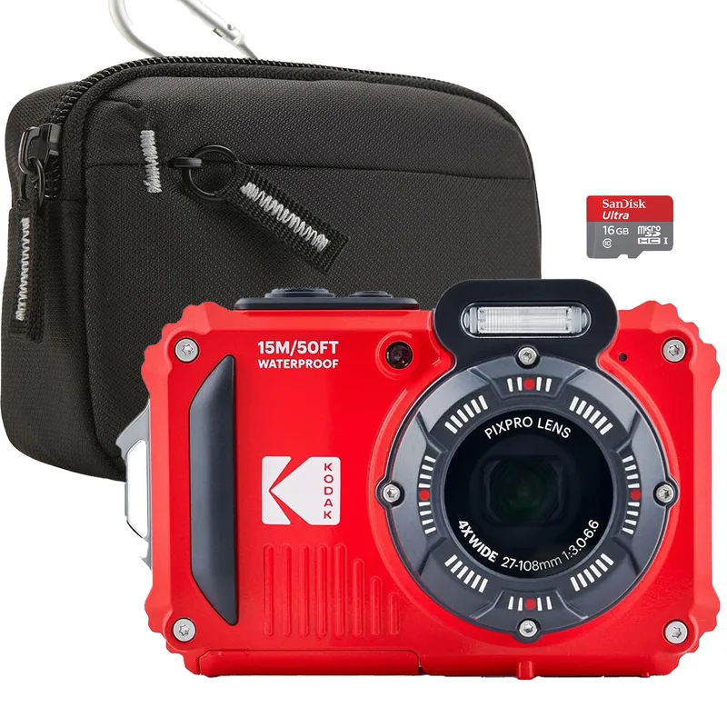Kodak Wpz2 Waterproof Digital Camera Wi-Fi Bundle - Red