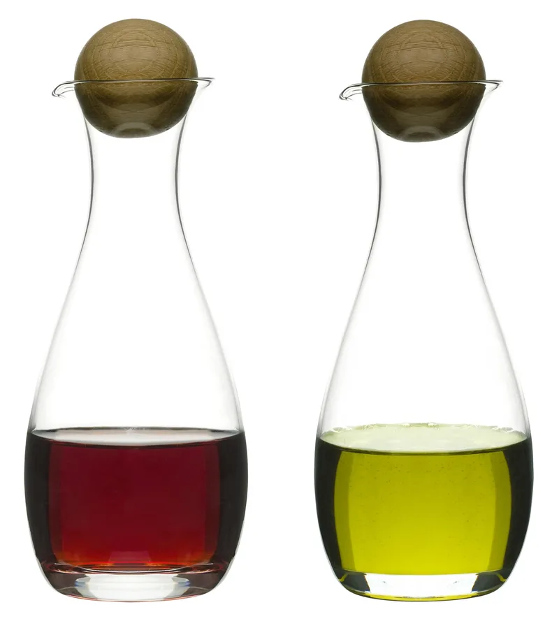 Sagaform Nature Oil And Vinegar Glass Bottles w/Oak Stoppers, Set Of 2