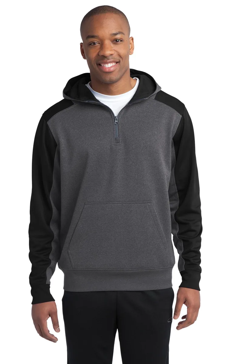 Sport-Tek® Tech Fleece Colorblock 1/4-Zip Hooded Sweatshirt.
