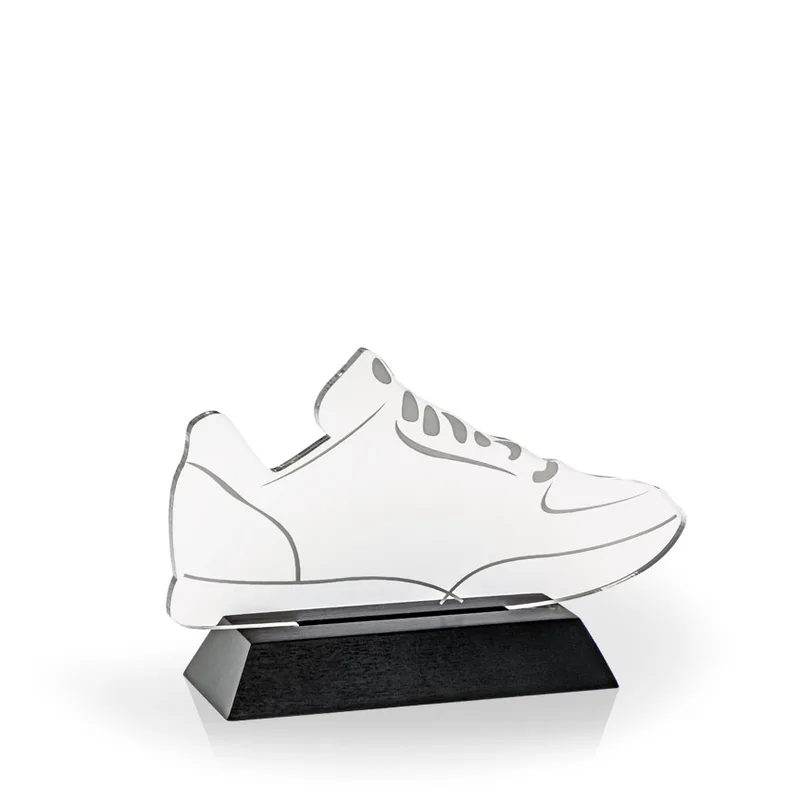 Athletic Shoe Award with Black Wood Base - Engraved view 2