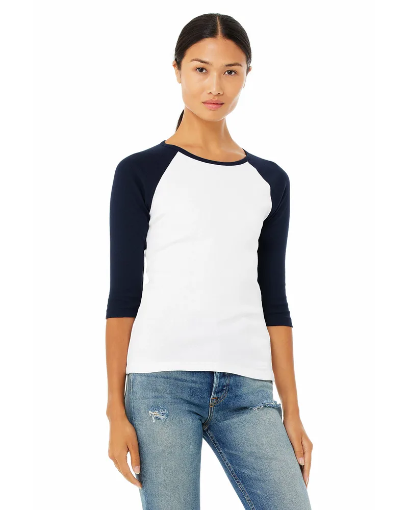 BELLA+CANVAS Ladies' Baby Rib Three-QuarterSleeve Contrast Raglan T-Shirt view 3