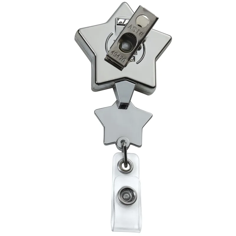 Chrome Double Up Star Retractable Badge Reel view 3