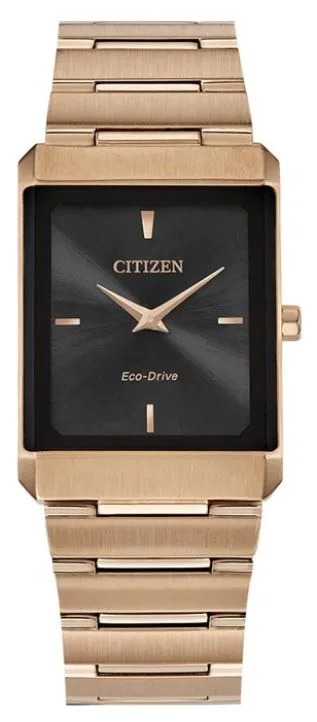 Citizen® Stiletto Tank Unisex/Large Eco-Drive® Two-Tone Watch w/Black Dial