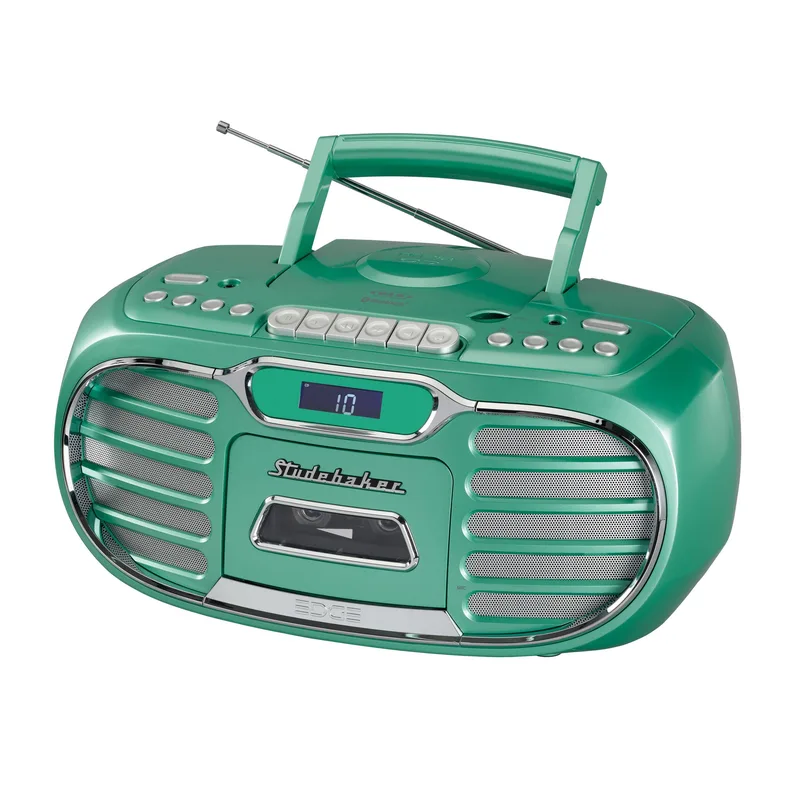 Studebaker Retro Edge Big Sound Bluetooth Boombox w/Cd/Cassette Player-Recorder Am/Fm Radio - Teal