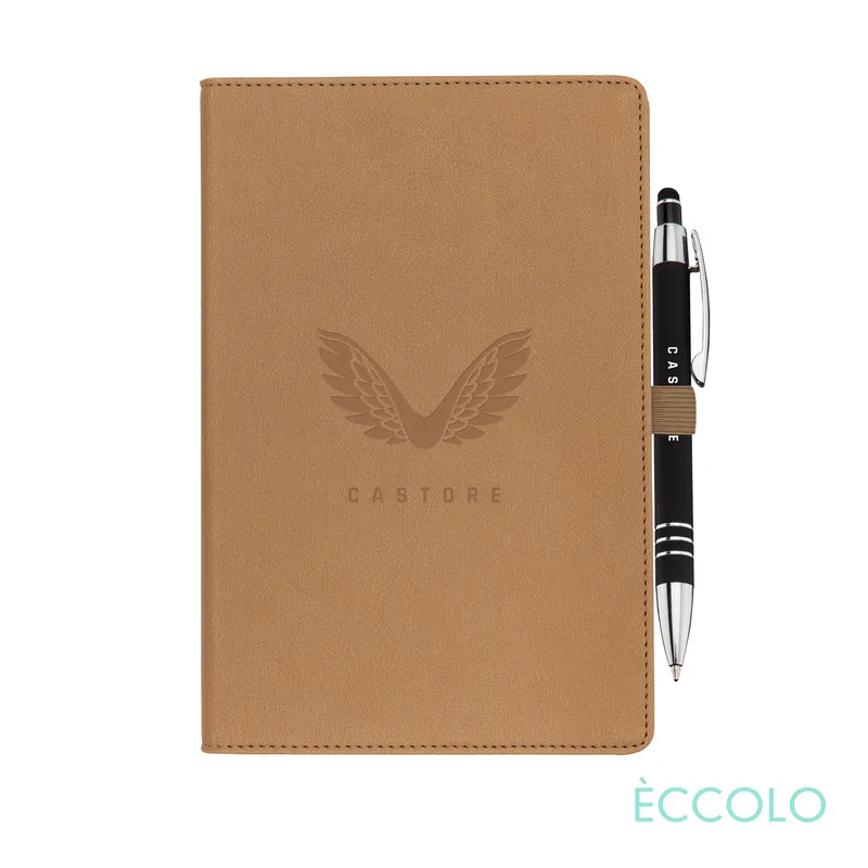 Journal & Clicker Pen, Tan PMS 7595C/Black