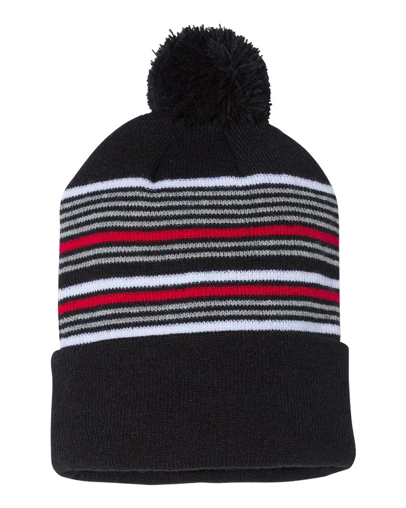 Sportsman™ 12" Striped Pom-Pom Cuffed Beanie