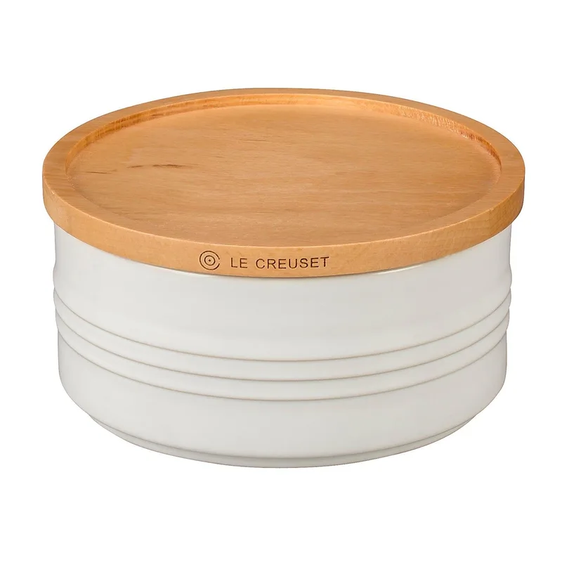 Le Creuset 23 Oz. Stoneware Storage Canister W/ Wood Lid White